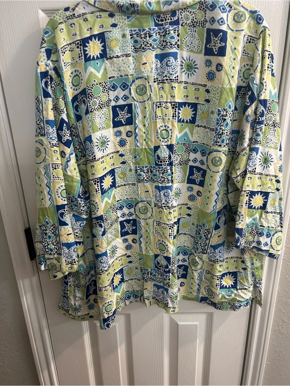 Vintage Napa valley 3/4 Sleeve Buton Up Shirt Geometric Designs Sz 3X costal